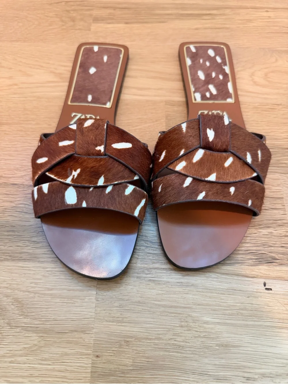 Zara Faux Fur Cross Leather Sandals 7.5 - Picture 2 of 5